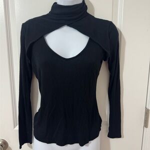 Venus Black Turtleneck Cut-Out Top